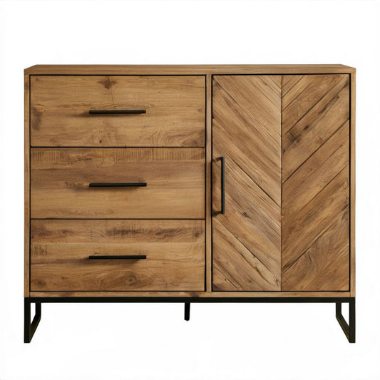 Brązowy kredens z litego drewna mango i metalu, 120 × 40 × 120 cm