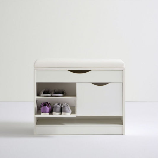 Biała szafka na buty z siedziskiem z płyty MDF 80 × 30 × 50 cm
