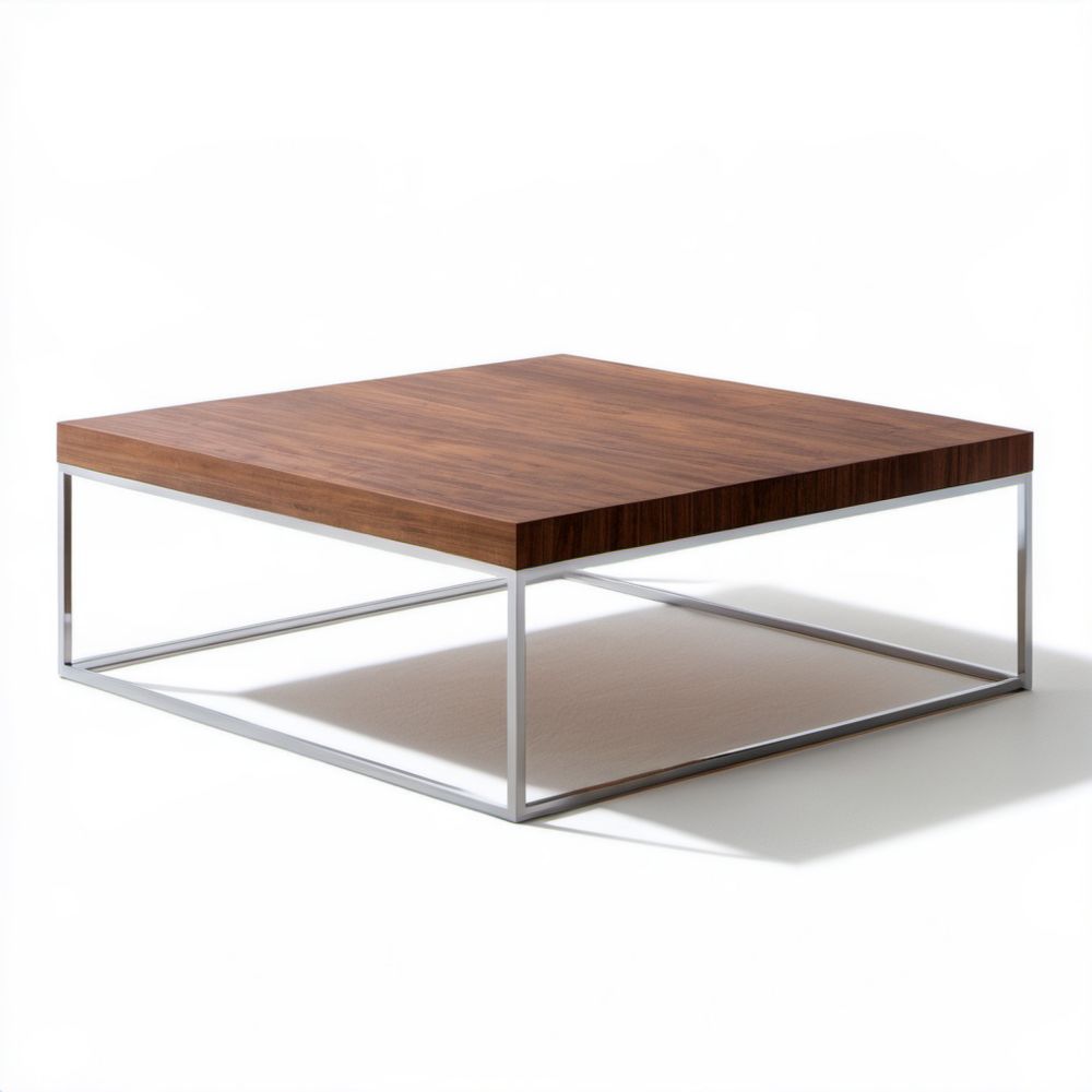 Kwadratowy stolik kawowy brązowy z blatem MDF i metalową ramą, 100 x 100 x 35 cm