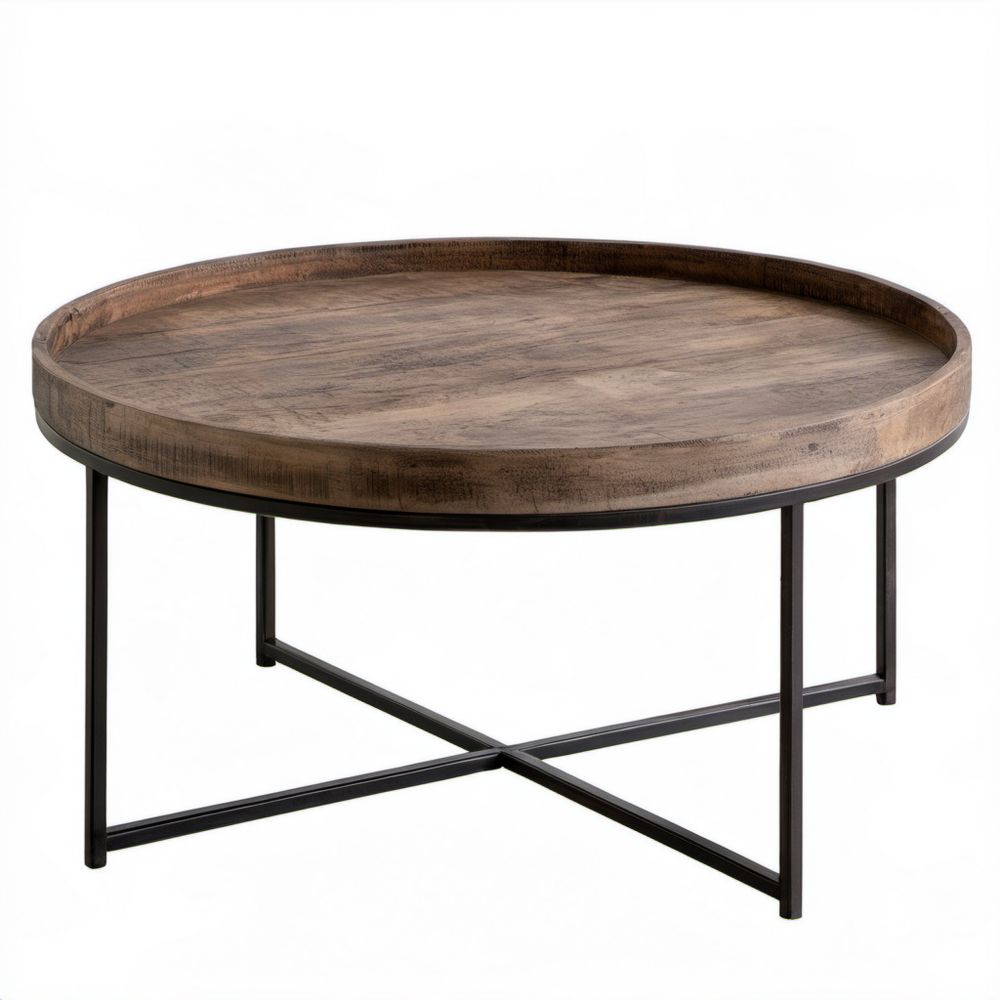 Okrągły stolik kawowy z drewna i stali brązowo-czarny Ø80 x 45 cm