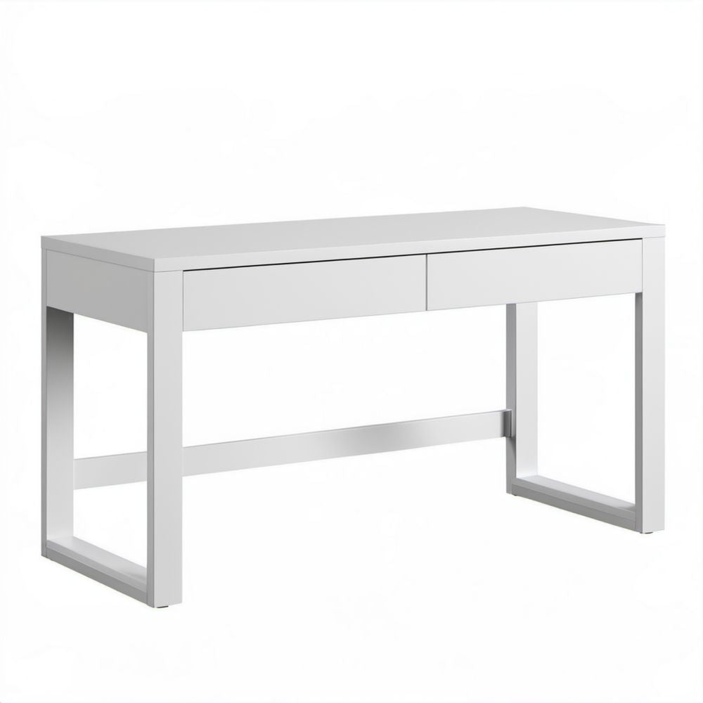 Białe biurko komputerowe z płyty MDF, 2 szuflady, 120 × 60 × 75 cm