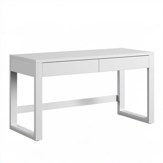 Białe biurko komputerowe z płyty MDF, 2 szuflady, 120 × 60 × 75 cm