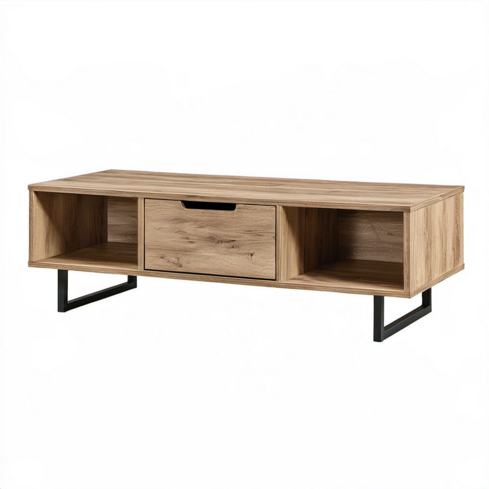 Prostokątny stolik kawowy dąb artisan z płyty wiórowej laminowanej i stalowymi nogami, 120 × 60 × 45 cm