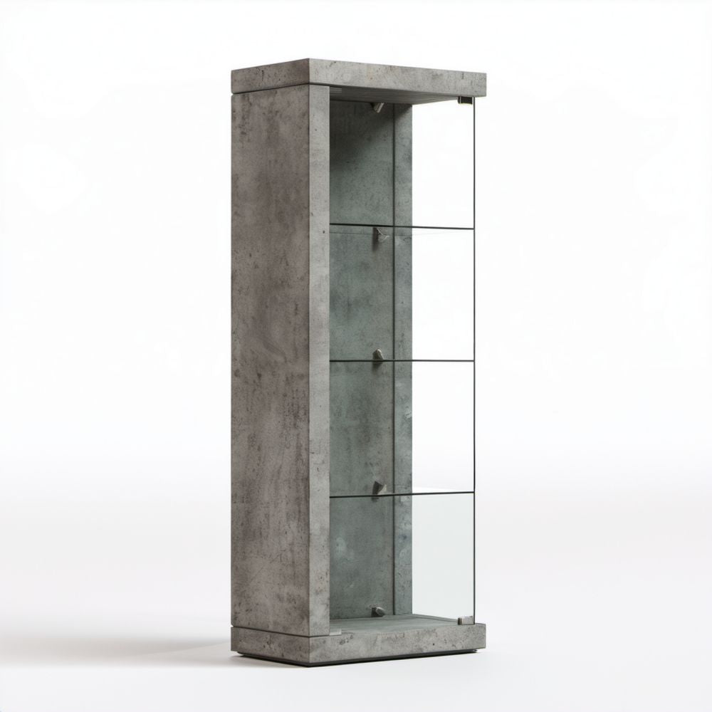 Witryna szara z płyty wiórowej laminowanej i szkła 60 x 35 x 180 cm