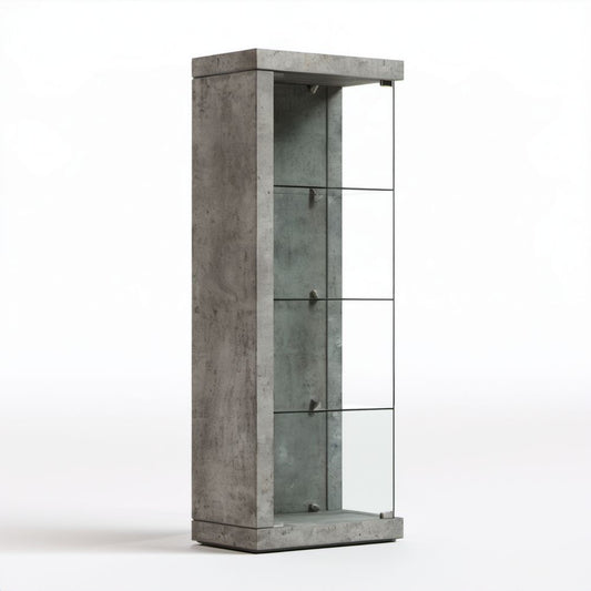 Witryna szara z płyty wiórowej laminowanej i szkła 60 x 35 x 180 cm