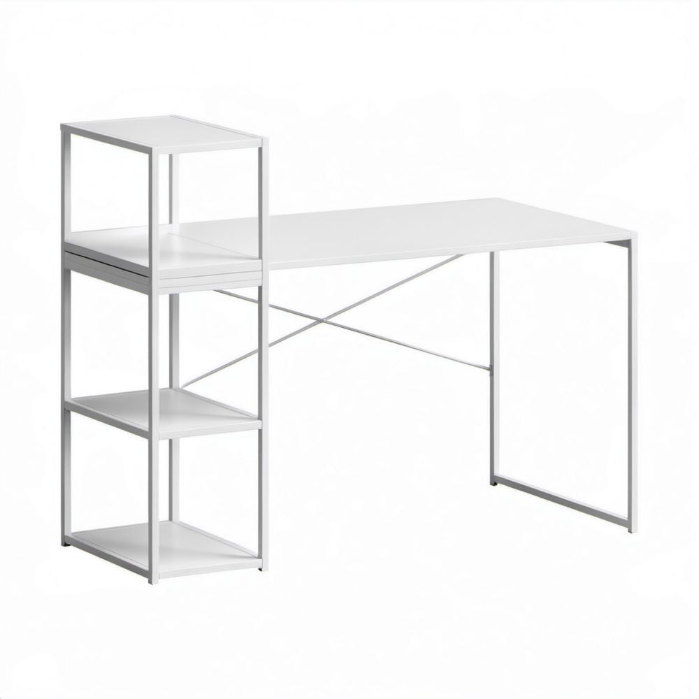 Białe biurko z regałem ze stali i MDF, 120 × 60 × 120 cm