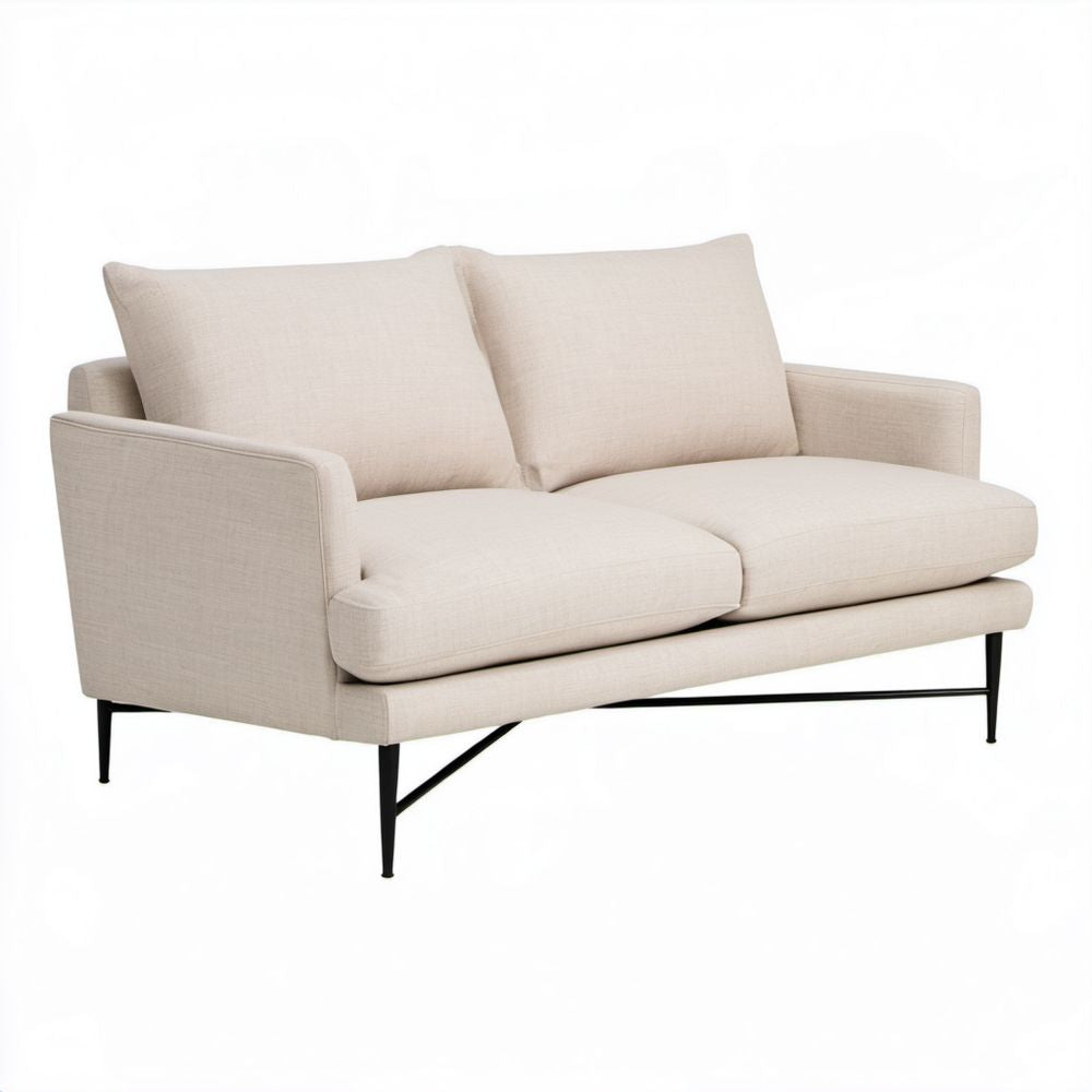 Sofa dwuosobowa beżowa z poliestru na czarnych stalowych nogach 150 × 85 × 83 cm
