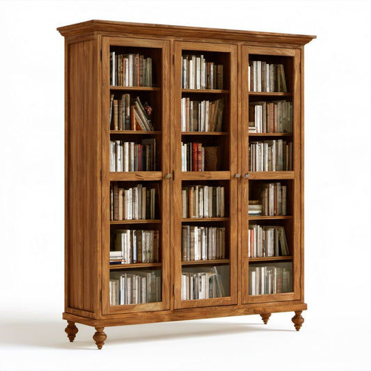 Brązowa witryna biblioteczna z drewna i szkła 180 × 45 × 220 cm
