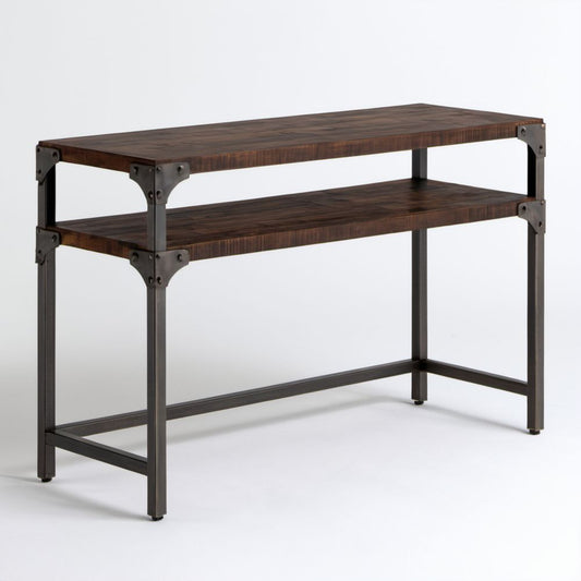 Konsola z półką MDF i stali ciemnobrązowo-czarna 120 x 40 x 80 cm
